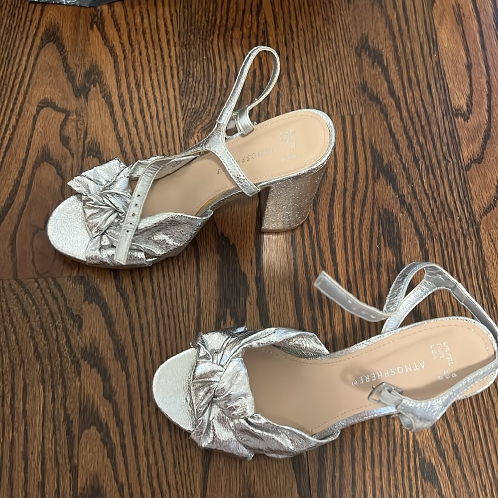 Silver Strappy Sandals with knot center and platform high heel
